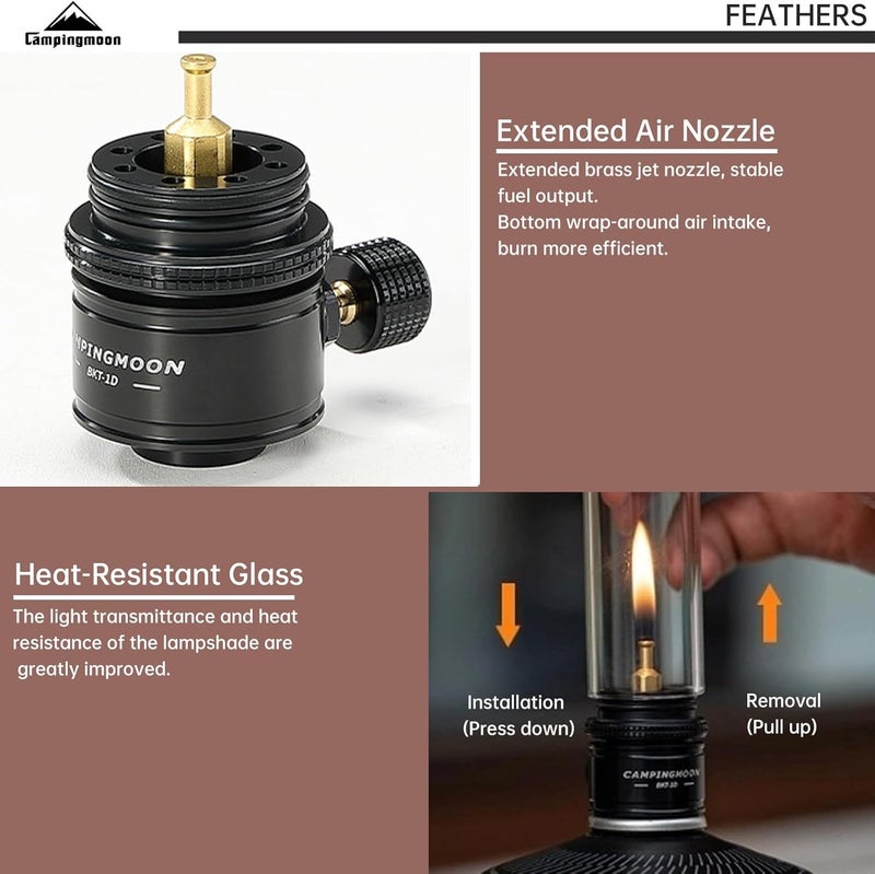 camping moon Campingmoon Camping Gas Lantern Gas Lamp Portable Outdoor Dreamlike Candle Black Camping Tent Lantern Glass Lantern - Image 5
